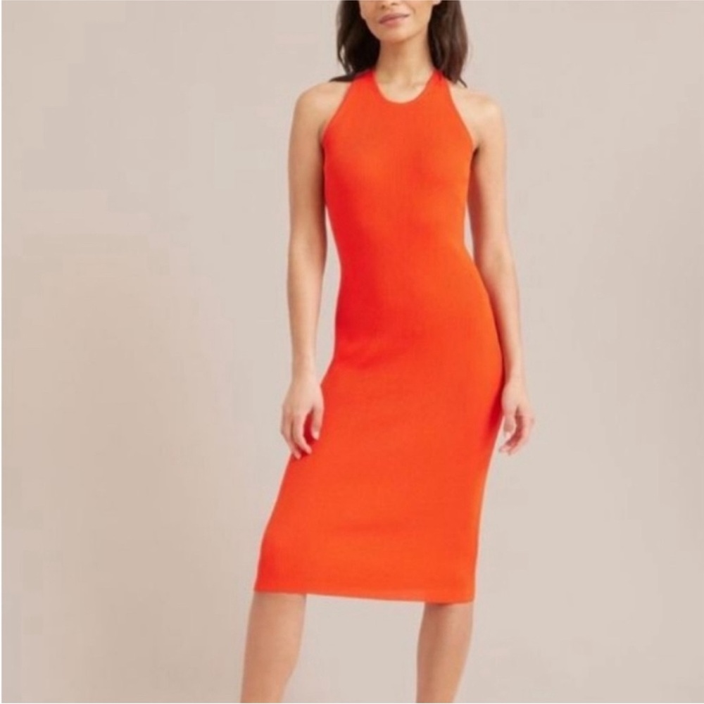 MODERN CITIZEN BRIGHT ORANGE Ribbed Midi Dress.